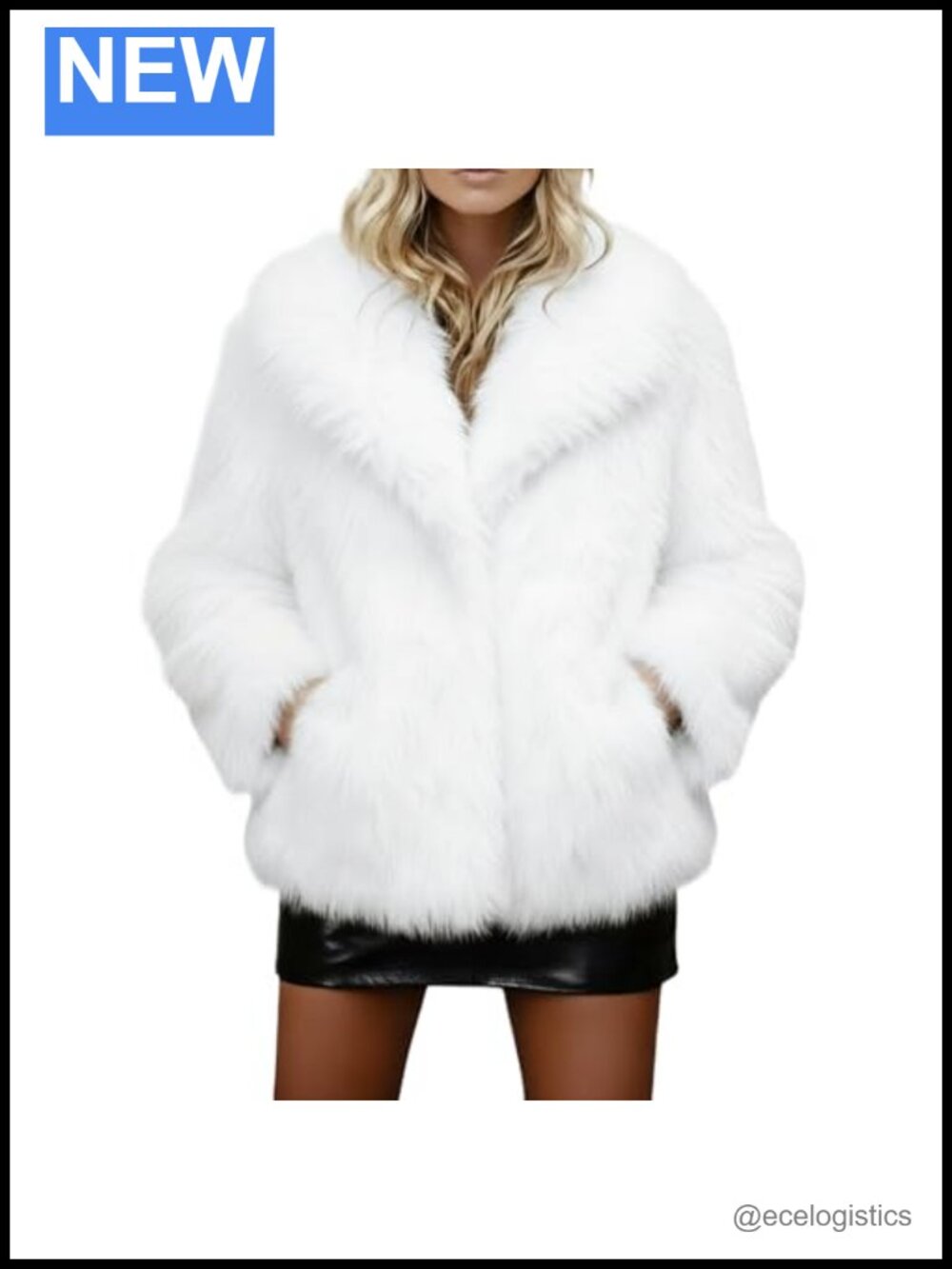 Faux Fur Cropped Jacket Winter Coat Oversized Collar Button Closure